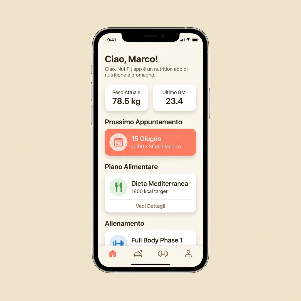 App mobile NutriFit — dashboard paziente